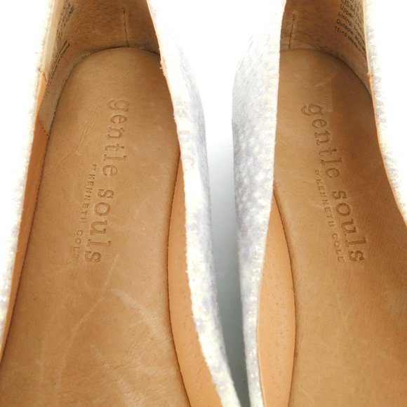 Unworn GENTLE SOULS  Shimmer Leather Ruffle Peep Toe Espadrille Wedge Heels 8.5 - Picture 9 of 9